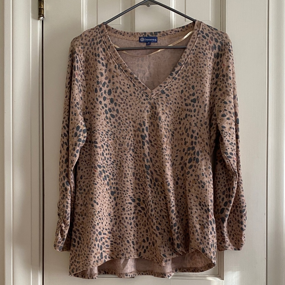 Democracy Brown Leopard Print V-Neck Short with Side Tie